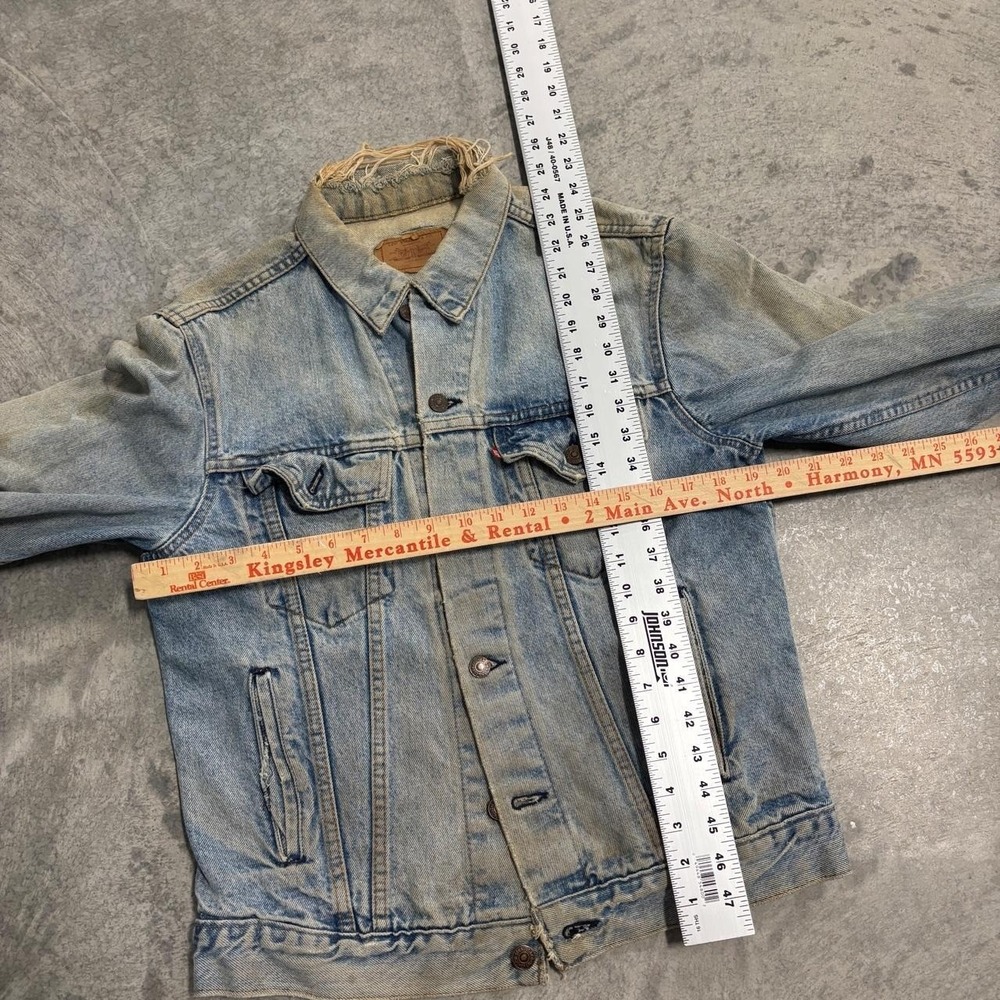 Vintage 90s Levi's 501 Blue Denim Jacket Mens Medium Heavily Thrashed - Picture 6 of 6